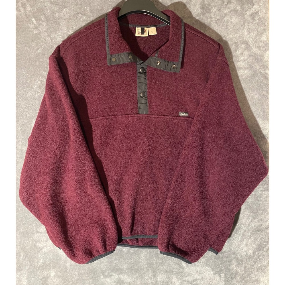 Woolrich Polartec Fleece Pullover Mens XL Burgundy Snap Neck Made in USA Vintage